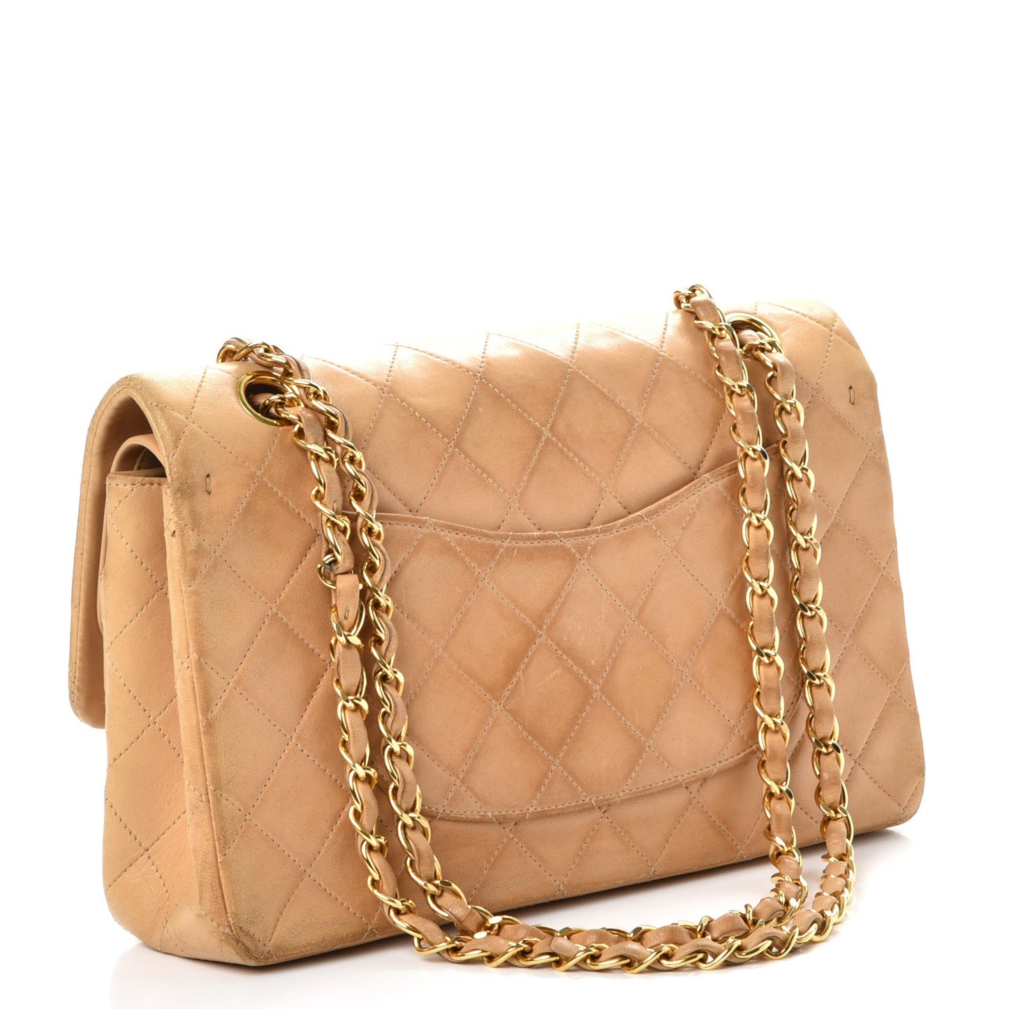 Lambskin Quilted Medium Double Flap Beige