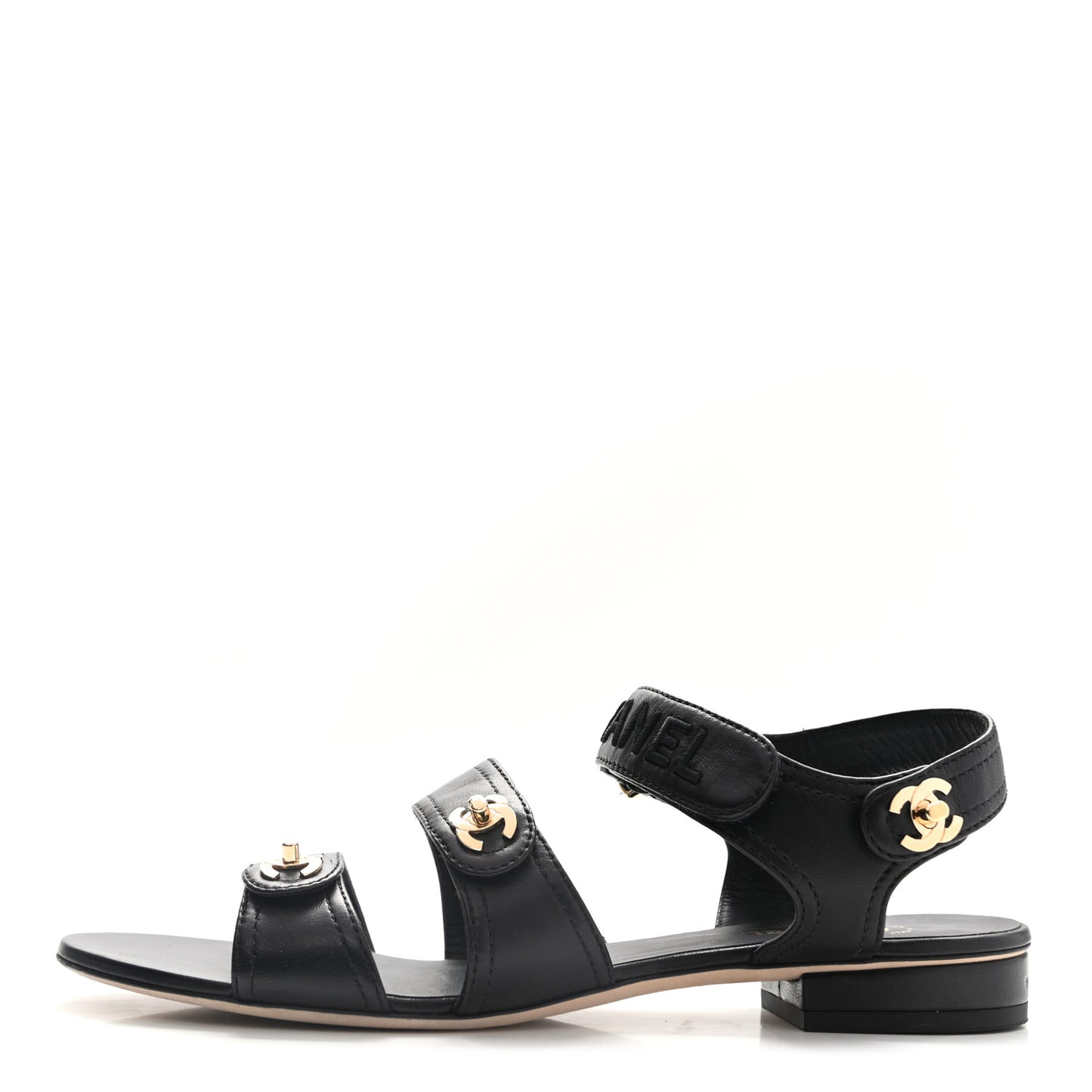 Lambskin Logo CC Turnlock Sandals 40 Black