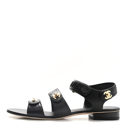 Chanel Lambskin Logo CC Turnlock Sandals 40 Black 1 of 15