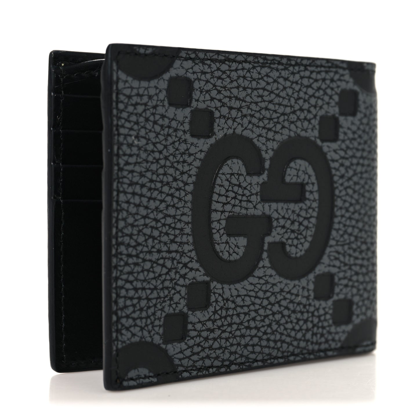 Piuma Calfskin Jumbo GG Embossed Wallet Dark Grey Black