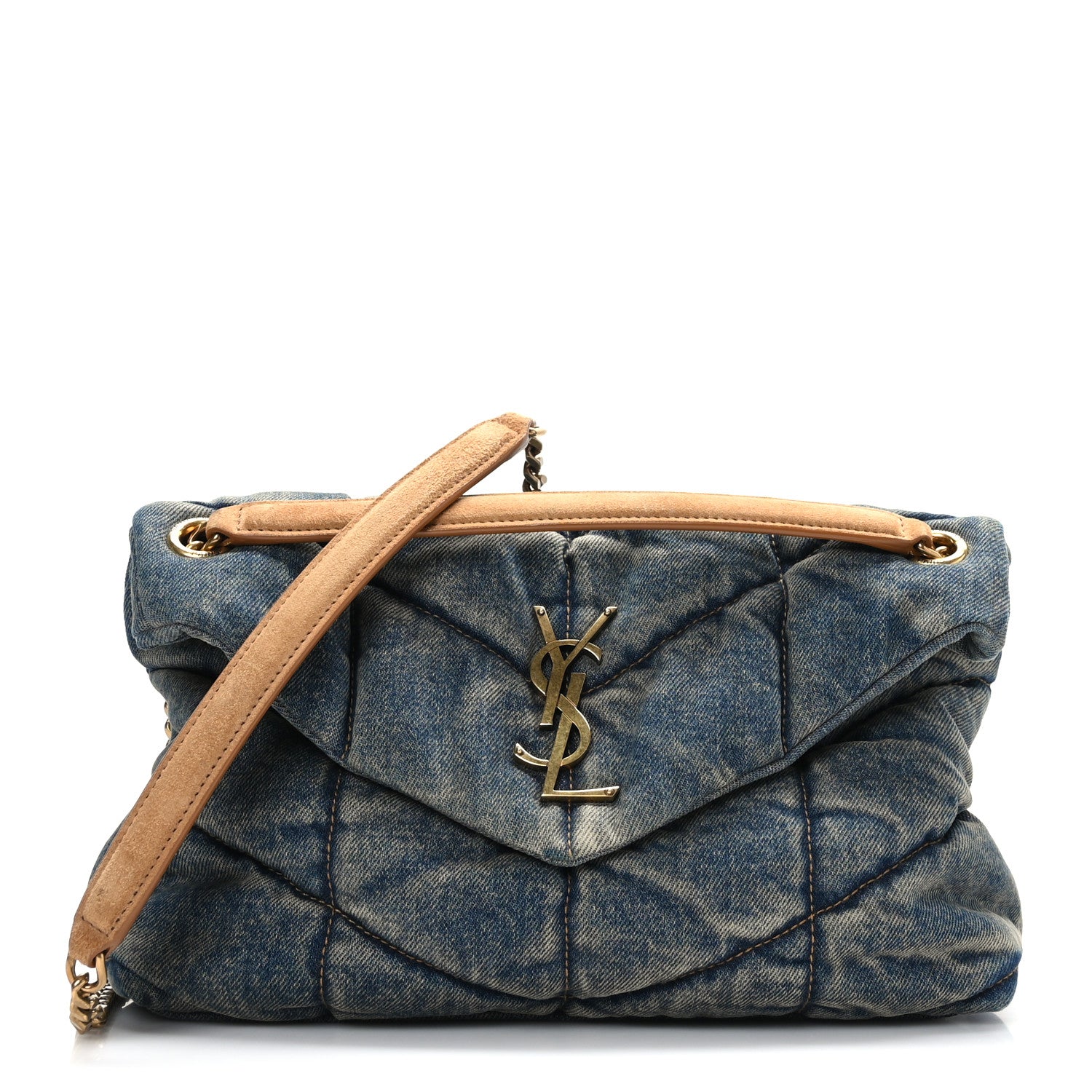 Saint Laurent Denim Quilted Small Loulou Puffer Monogram Chain Satchel Blue Cinnamon 1 of 9