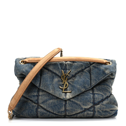 Saint Laurent Denim Quilted Small Loulou Puffer Monogram Chain Satchel Blue Cinnamon 1 of 9