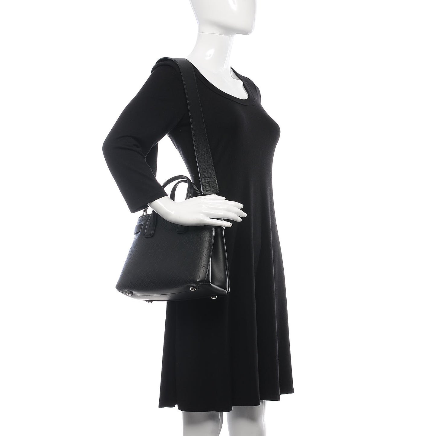 Calfskin Perforated Small Banner Tote Black