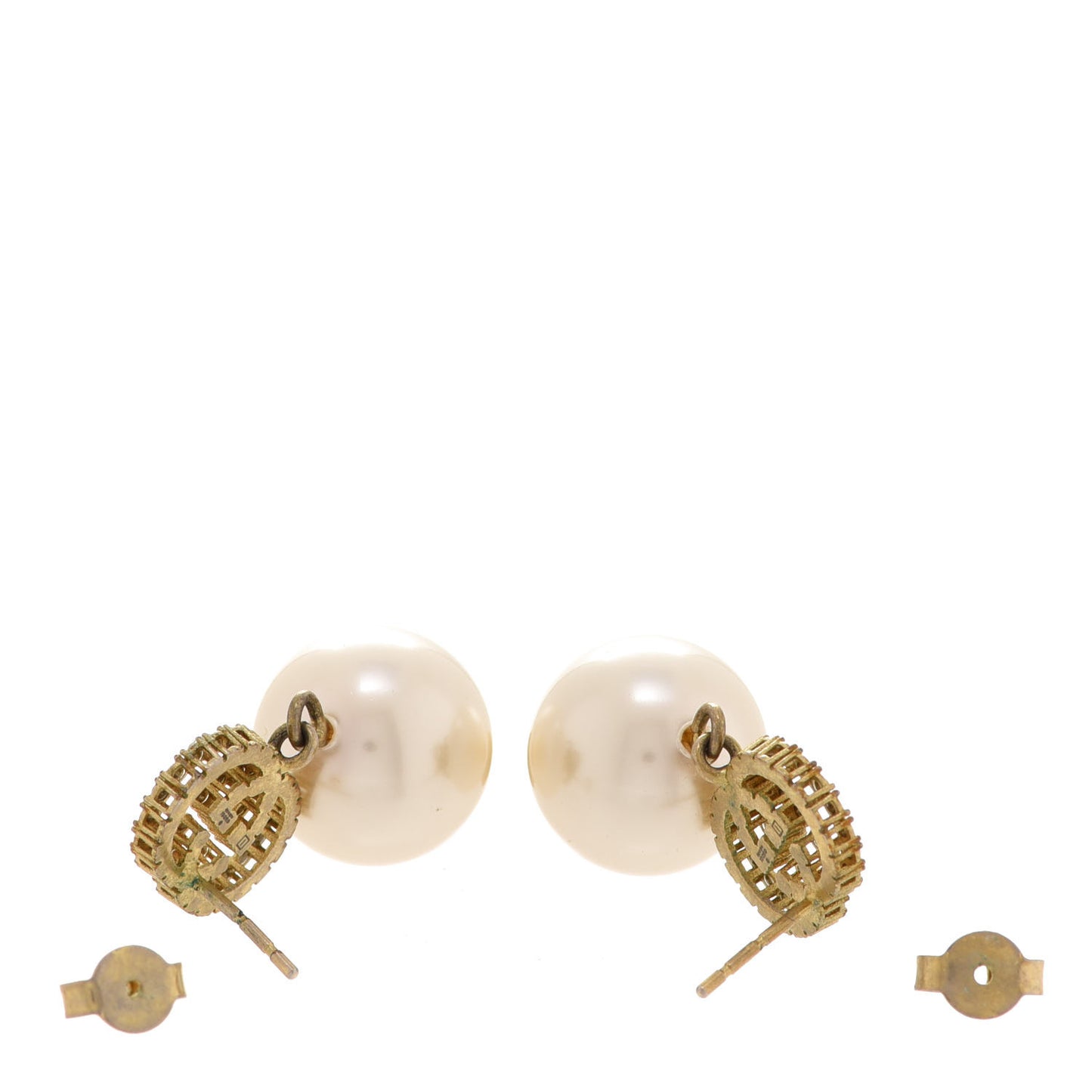 Metal Crystal Pearl Interlocking G Earrings Shiny Gold