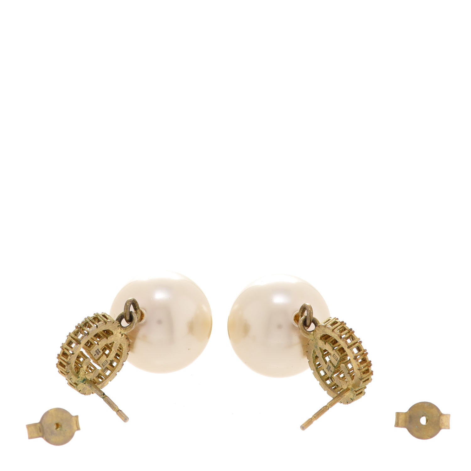 Gucci Metal Crystal Pearl Interlocking G Earrings Shiny Gold 3 of 4