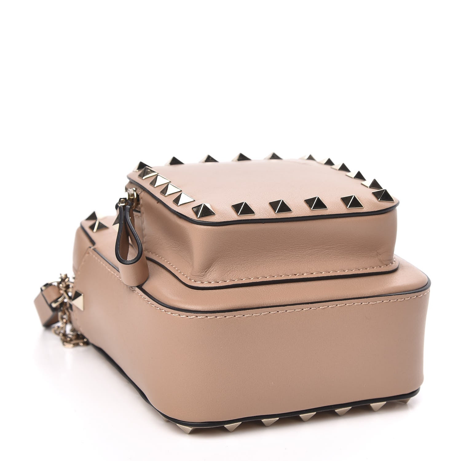Valentino Garavani Calfskin Rockstud Double Pocket Chain Crossbody Bag Soft Noisette 3 of 8