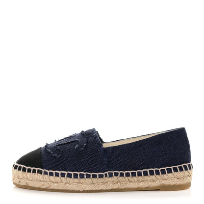 Chanel Denim Toile CC Espadrilles 35 Navy Black 1 of 10