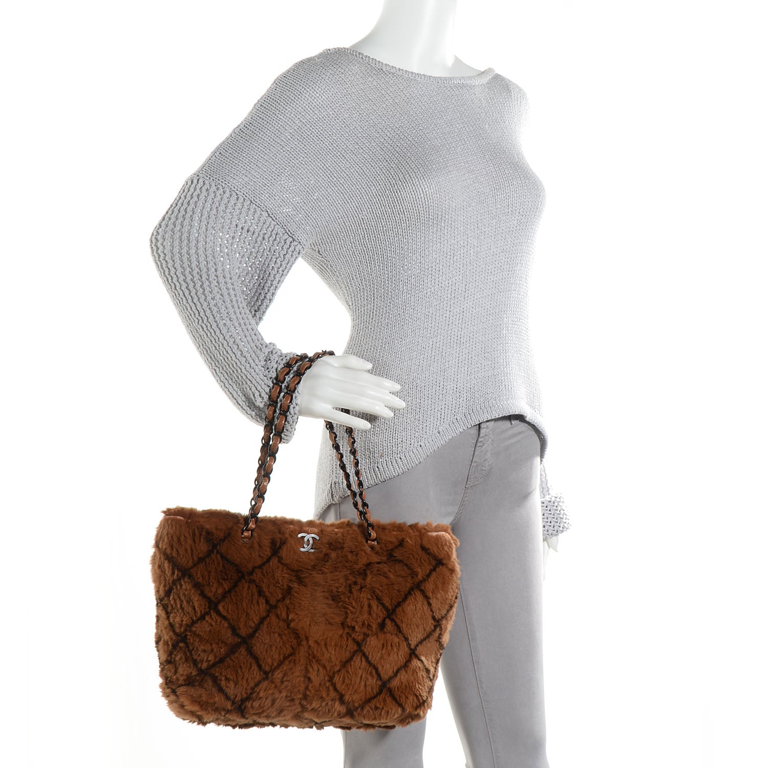 Chanel Lapin Fur Quilt Pattern Tote Brown 2 of 9