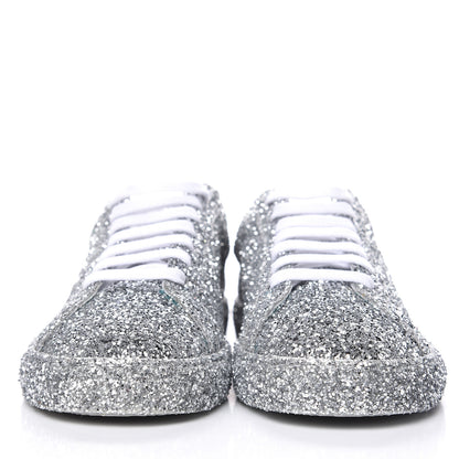 Saint Laurent Calfskin Crystal Glitter Andy Sneakers 37.5 Silver 2 of 8