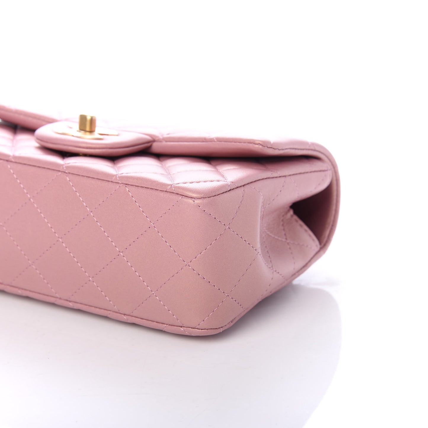 Iridescent Lambskin Quilted Mini Top Handle Rectangular Flap Pink
