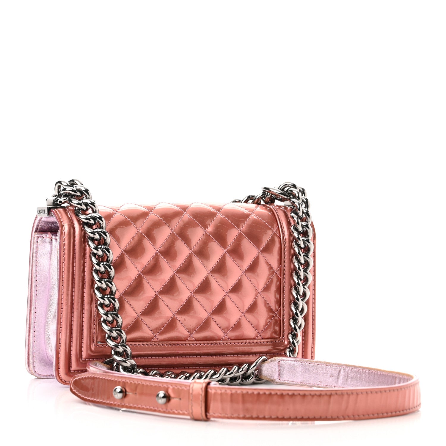 Chanel Metallic Patent Calfskin Quilted Small Boy Flap Pink 3 of 14