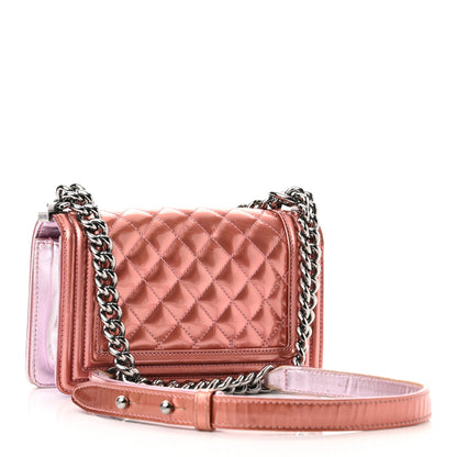 Chanel Metallic Patent Calfskin Quilted Small Boy Flap Pink 3 of 14