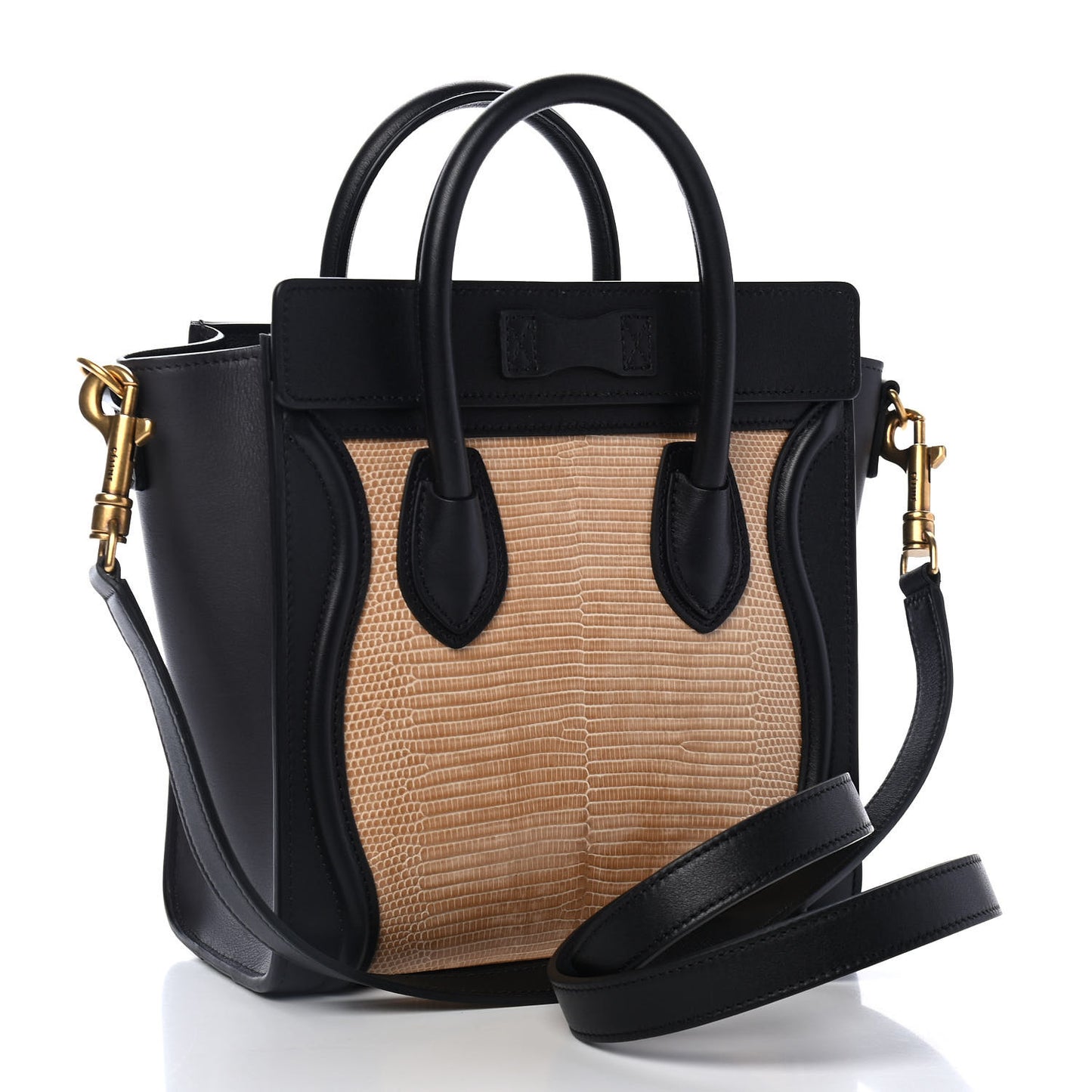 Lizard Smooth Calfskin Nano Luggage Beige Black