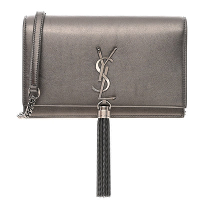 Saint Laurent Metallic Grain De Poudre Kate Monogram Tassel Chain Wallet Silver 1 of 12
