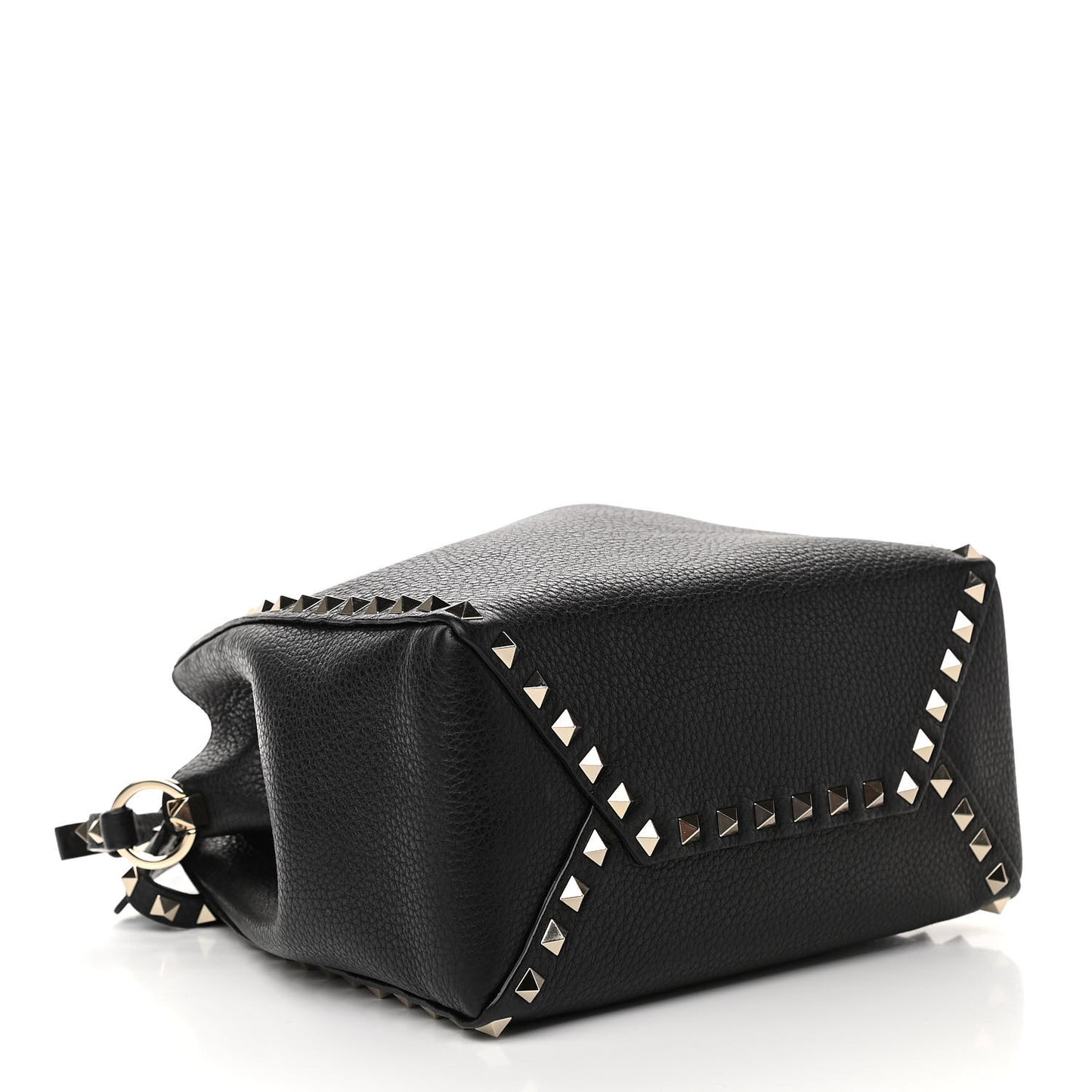 Grained Calfskin Rockstud Bucket Bag Black