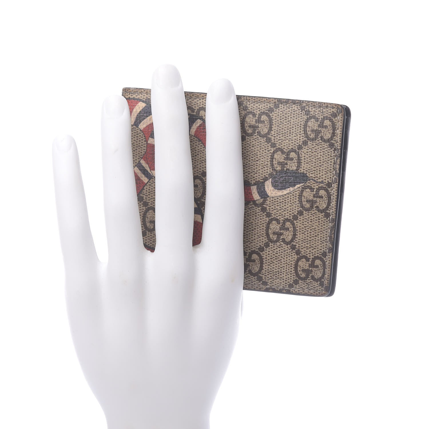 Gucci GG Supreme Monogram Selleria Calfskin Kingsnake Nice Bi-Fold Wallet Beige Ebony Multicolor Black 2 of 7