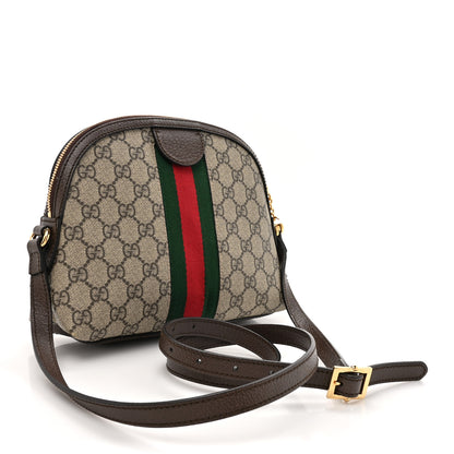 Gucci GG Supreme Monogram Textured Dollar Calfskin Web Small Ophidia Dome Shoulder Bag Beige Ebony New Acero 3 of 10