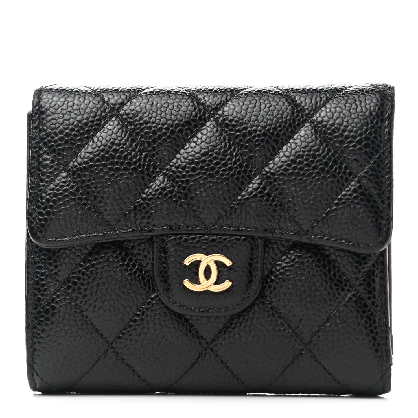 Caviar Quilted Compact Flap Wallet Black