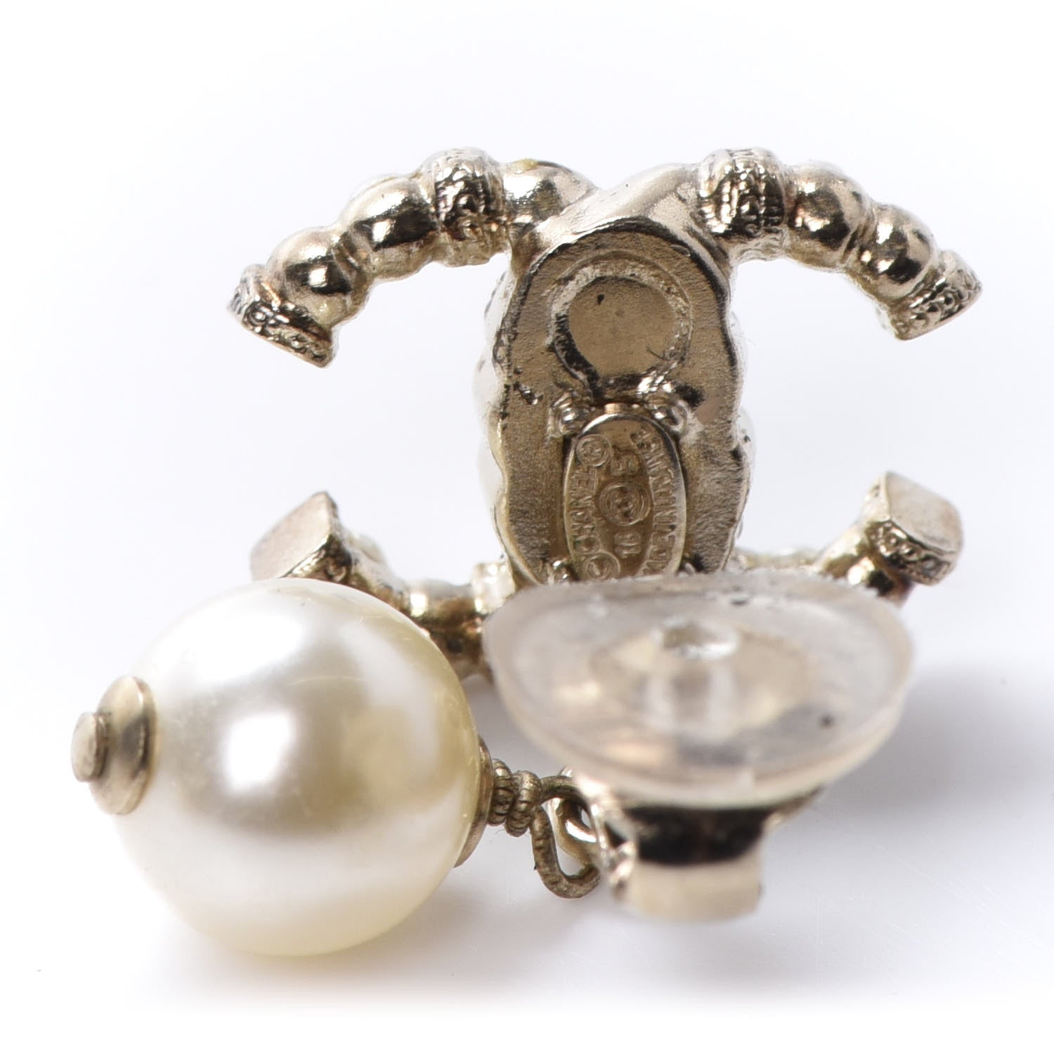 Chanel Crystal Pearl CC Drop Clip On Earrings Gold 5 of 6