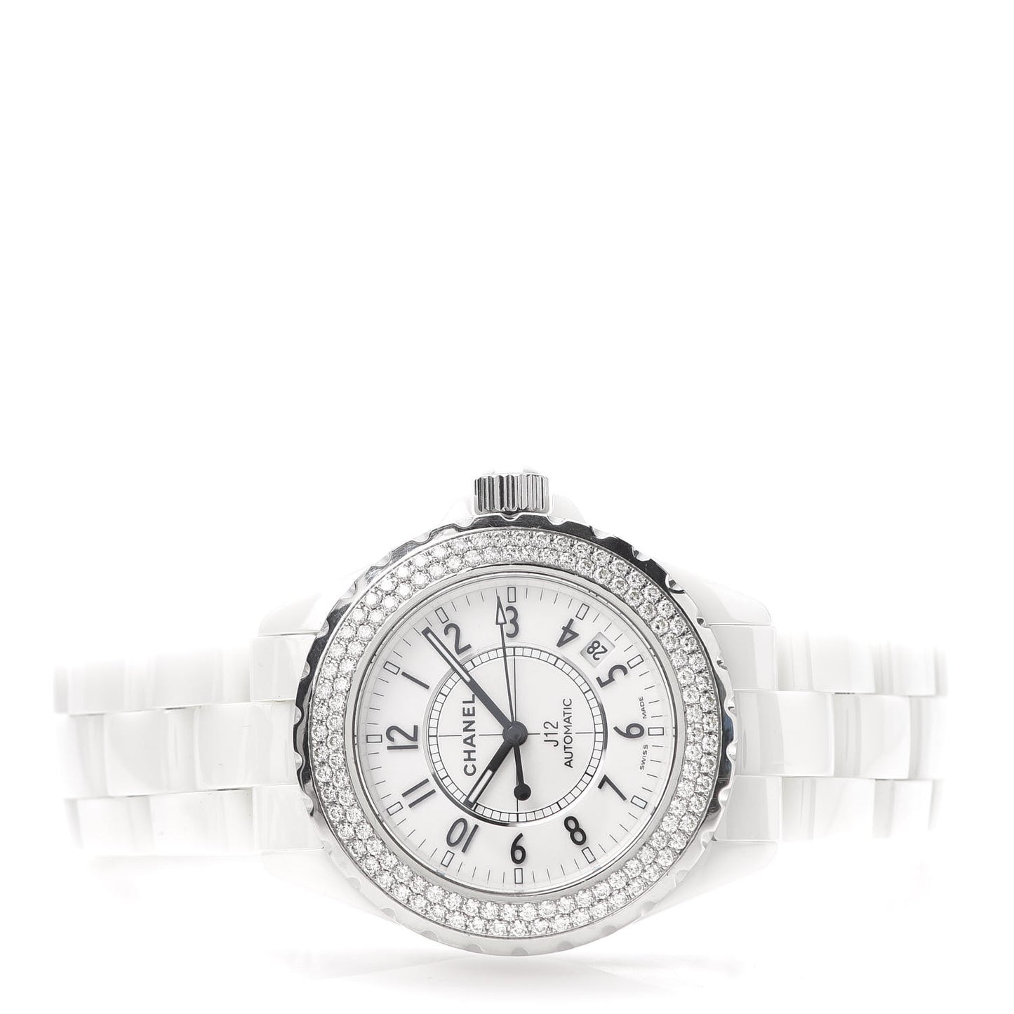 Stainless Steel Ceramic Diamond Pave Bezel 38mm J12 Automatic Watch White