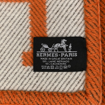 Hermes Wool Cashmere Signature Classic Avalon Blanket Ecru Potiron 3 of 3