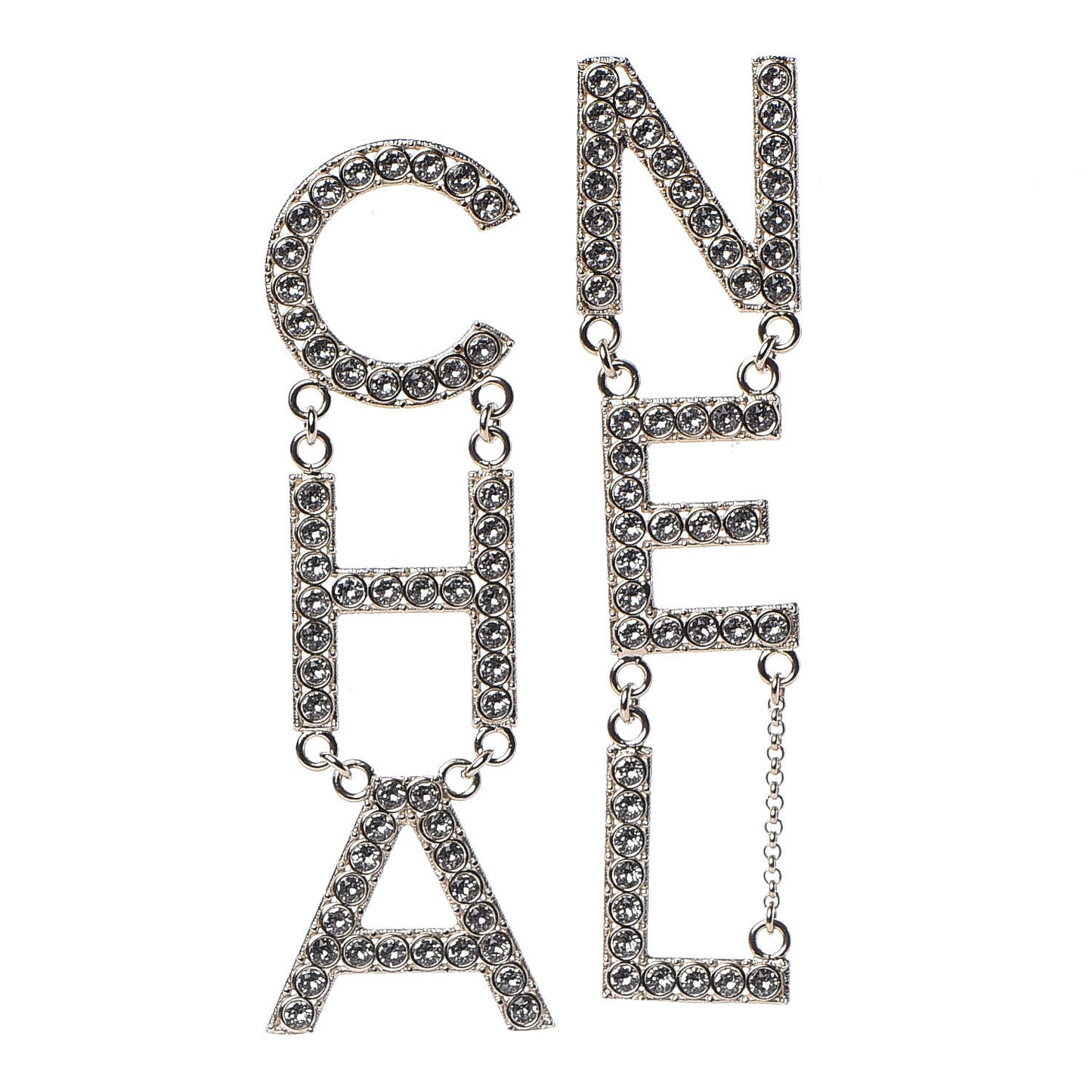 Crystal Cha-Nel Logo Drop Earrings Gold