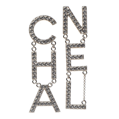 Chanel Crystal Cha-Nel Logo Drop Earrings Gold 1 of 5