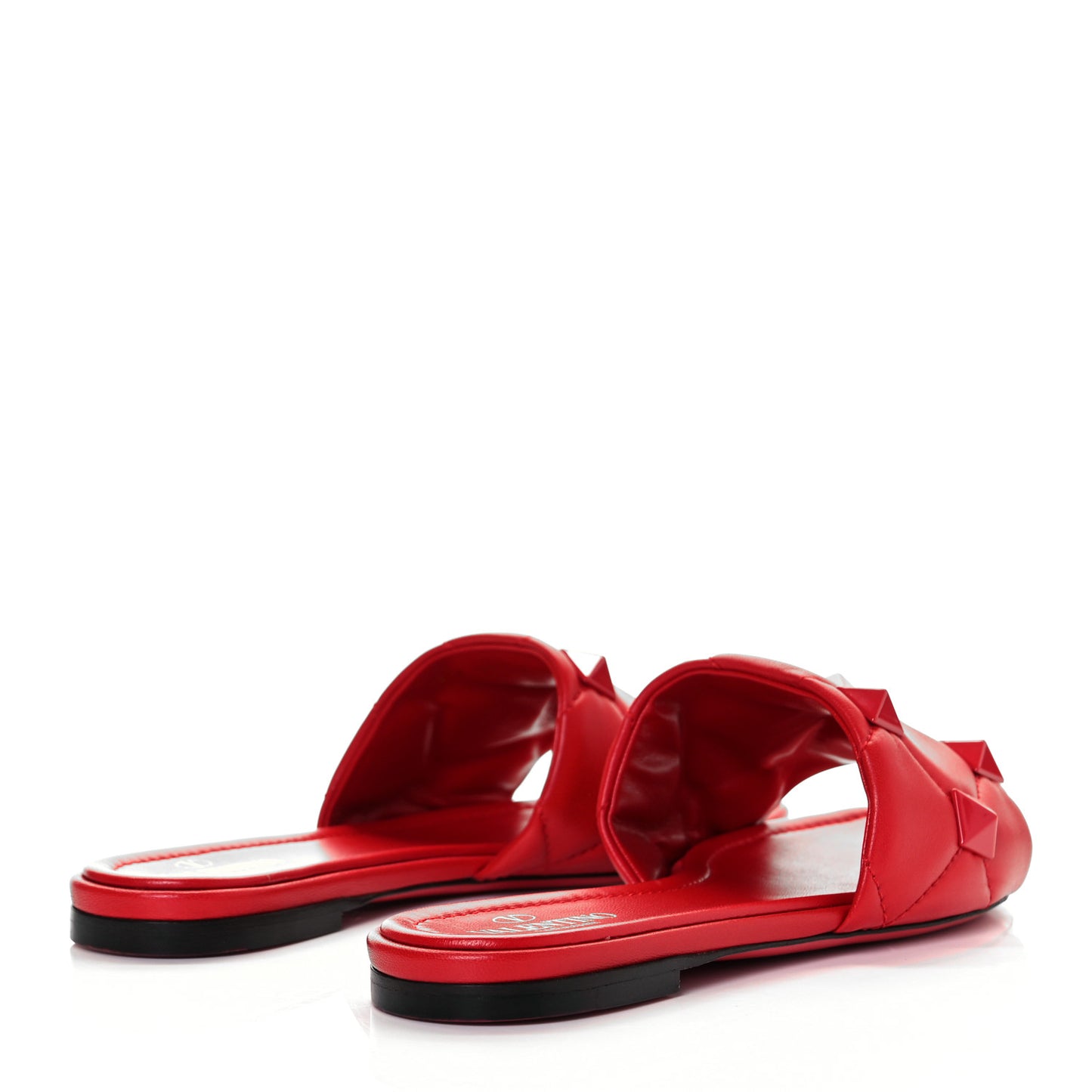 Nappa Monochrome Roman Stud Flat Slide Sandals 37.5 Rouge Pur