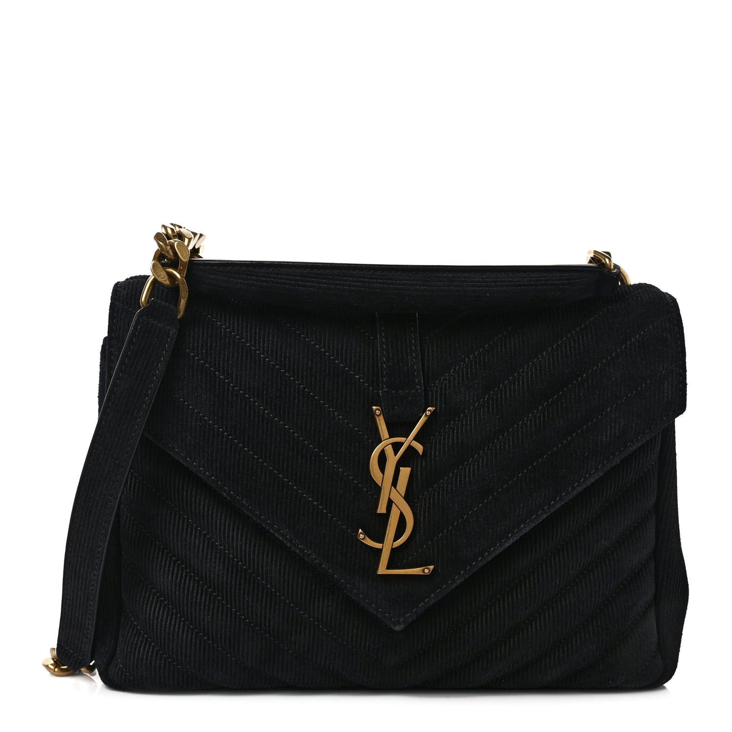 Corduroy Matelasse Chevron Monogram Medium College Bag Softy Black