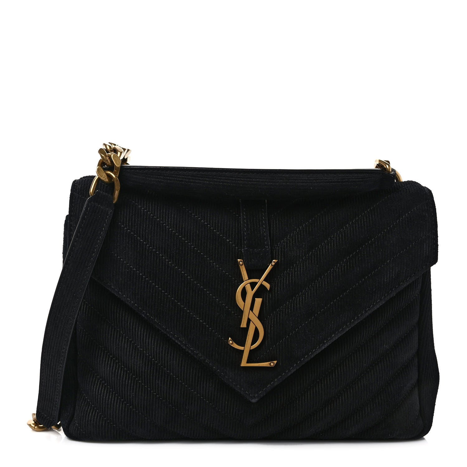 Saint Laurent Corduroy Matelasse Chevron Monogram Medium College Bag Softy Black 1 of 8