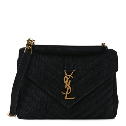 Saint Laurent Corduroy Matelasse Chevron Monogram Medium College Bag Softy Black 1 of 8