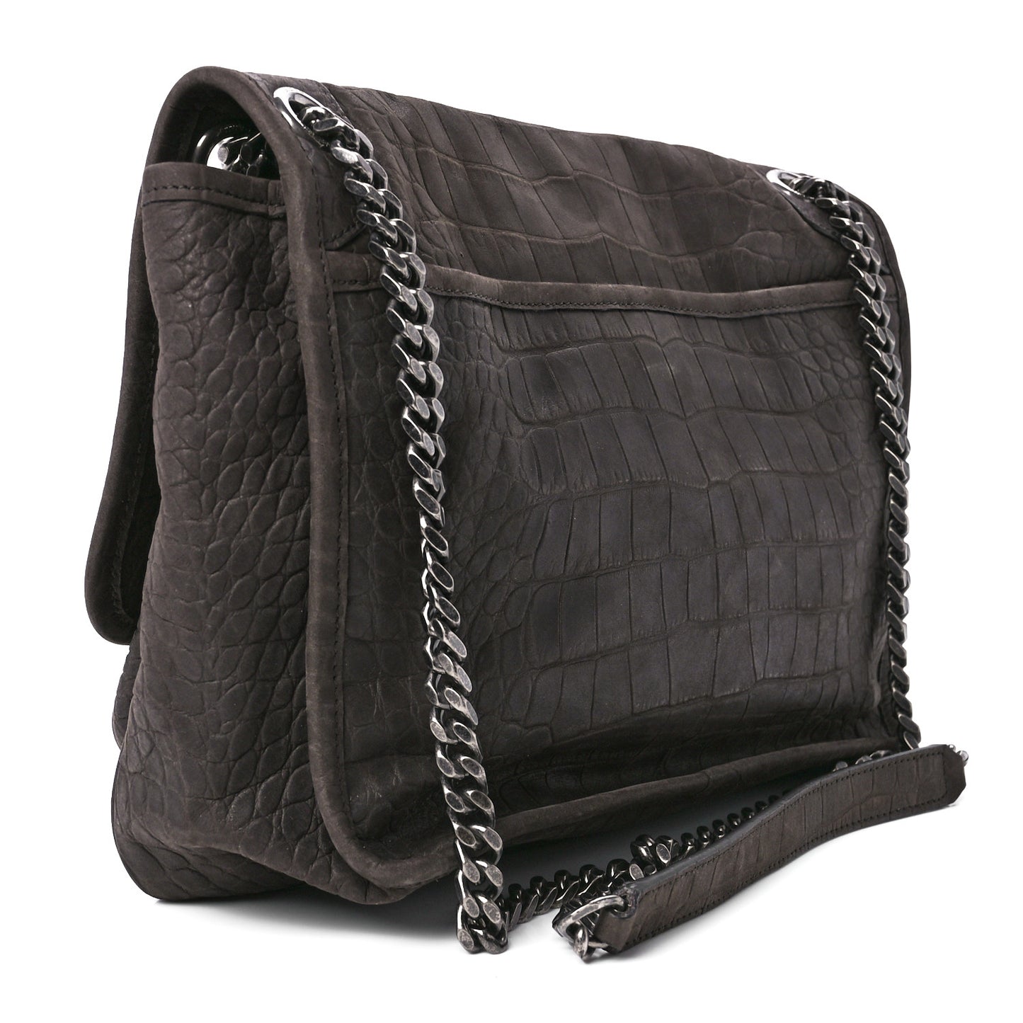 Nubuck Crocodile Embossed Monogram Medium Niki Chain Satchel Wood