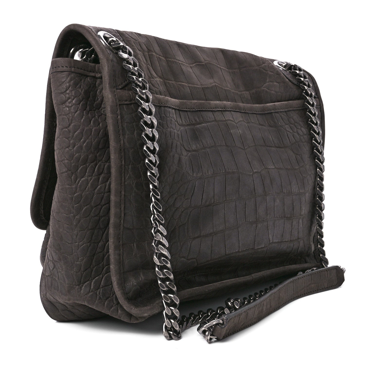 Saint Laurent Nubuck Crocodile Embossed Monogram Medium Niki Chain Satchel Wood 3 of 12