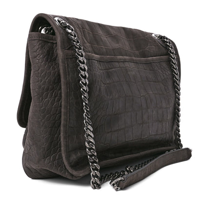 Saint Laurent Nubuck Crocodile Embossed Monogram Medium Niki Chain Satchel Wood 3 of 12