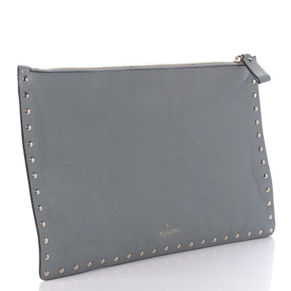 Valentino Garavani Pebbled Calfskin Large Rockstud Zip Pouch Nube 3 of 10