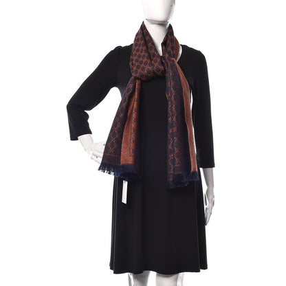 Gucci Wool Lame Jacquard GG Monogram Stenlux Scarf Midnight Blue Light Brown 2 of 5