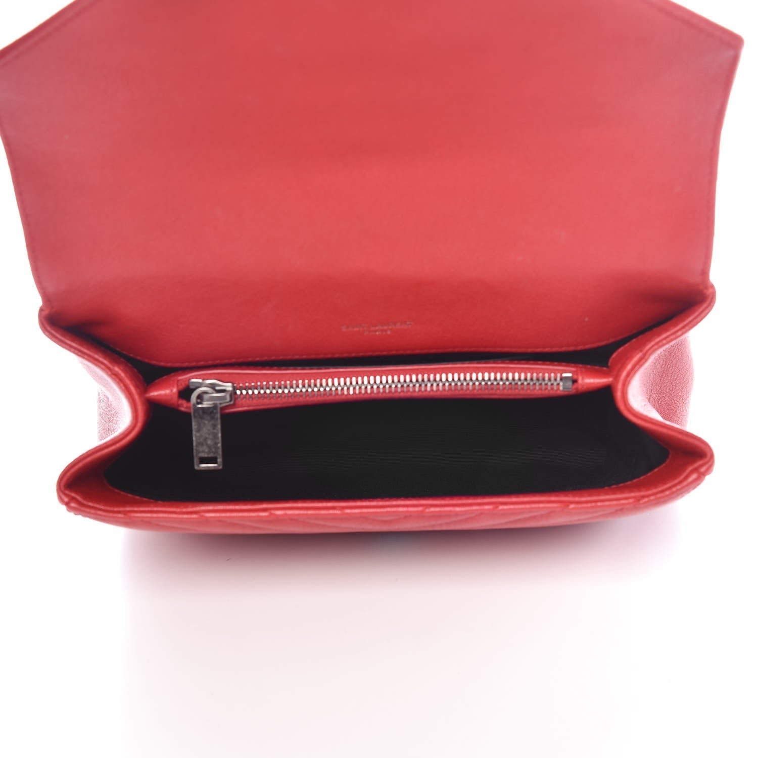 Saint Laurent Sheepskin Matelasse Chevron Monogram Medium College Bag Rouge 6 of 14