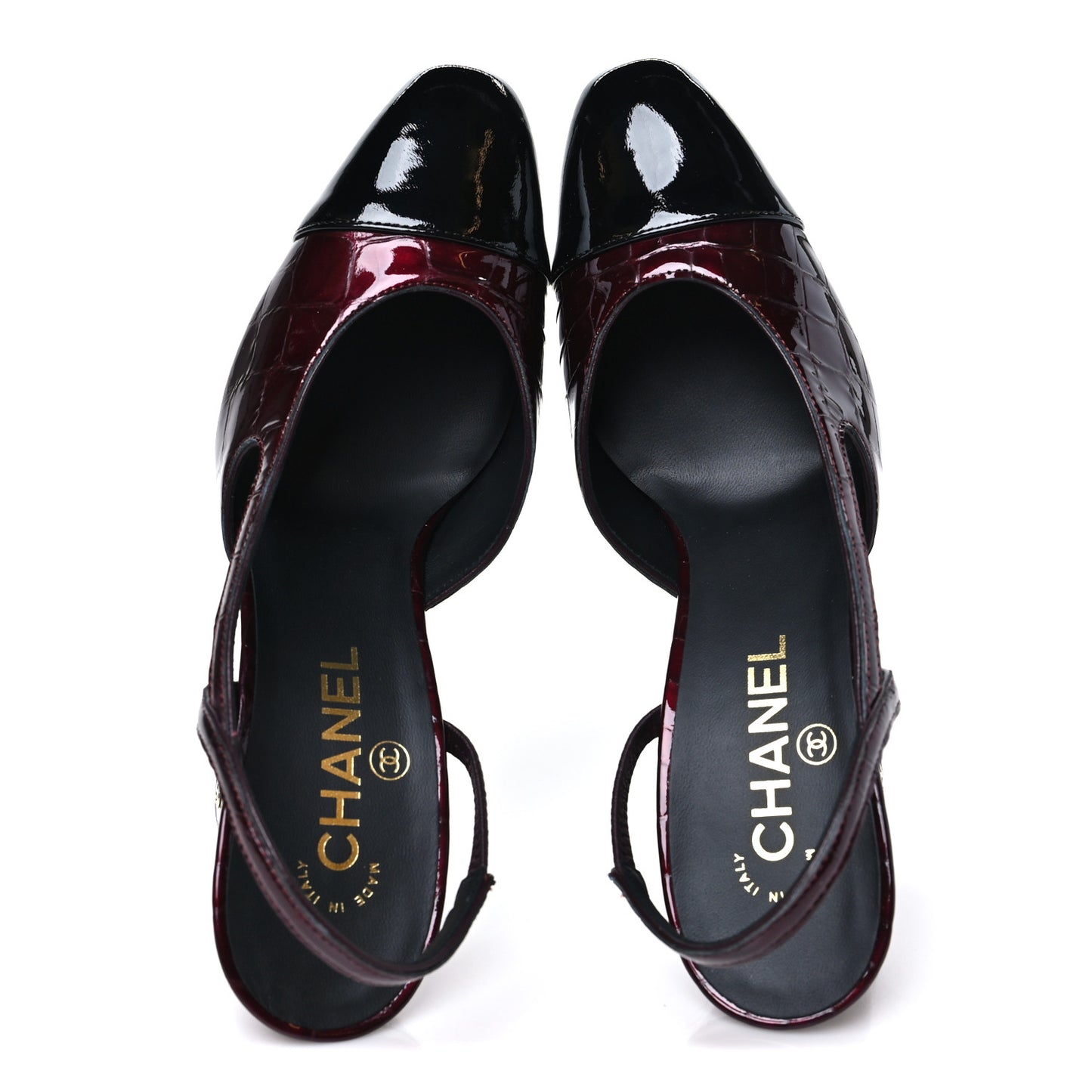 Crocodile Embossed Patent CC Cap Toe CC Slingback Pumps 38 Dark Burgundy