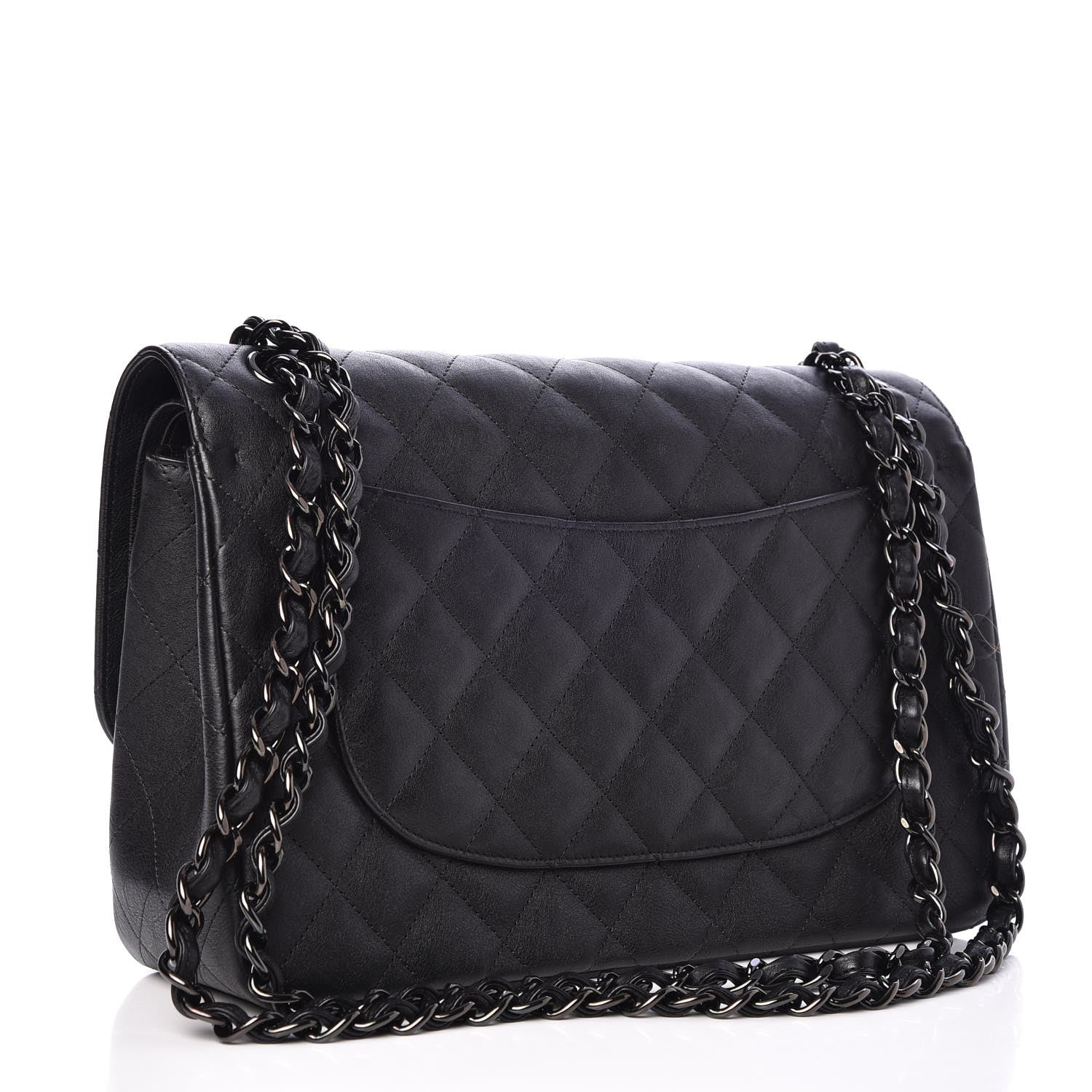 Chanel Crumpled Calfskin Quilted Jumbo Double Flap So Black 3 of 8