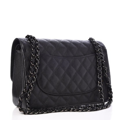 Chanel Crumpled Calfskin Quilted Jumbo Double Flap So Black 3 of 8