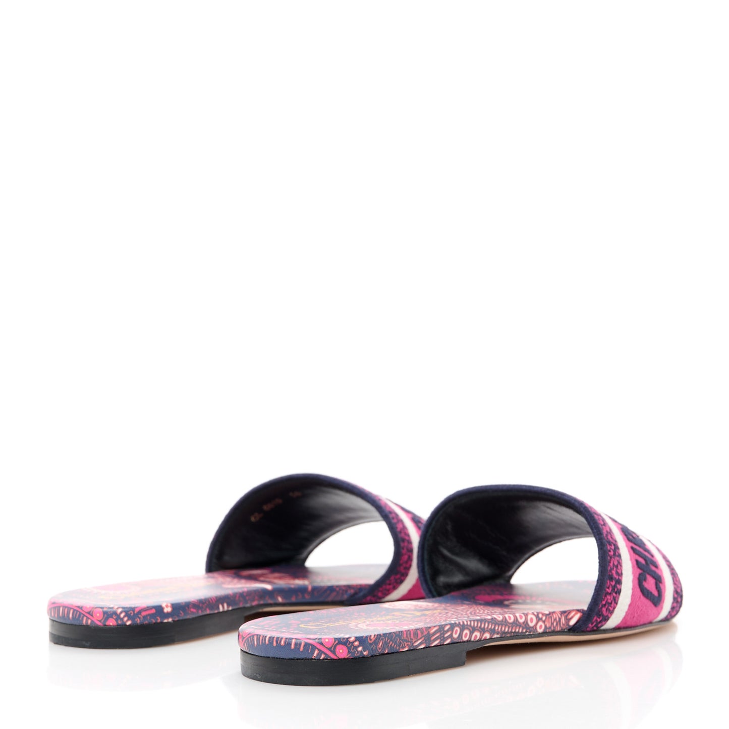 Canvas Embroidered Animals Dway Mules Slide Sandals 36 Deep Blue Fuchsia