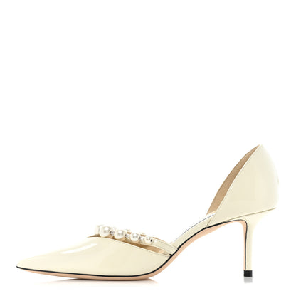 Jimmy Choo Patent Pearl Embellished Aurelie 65 Pumps 37 Latte White 1 of 8