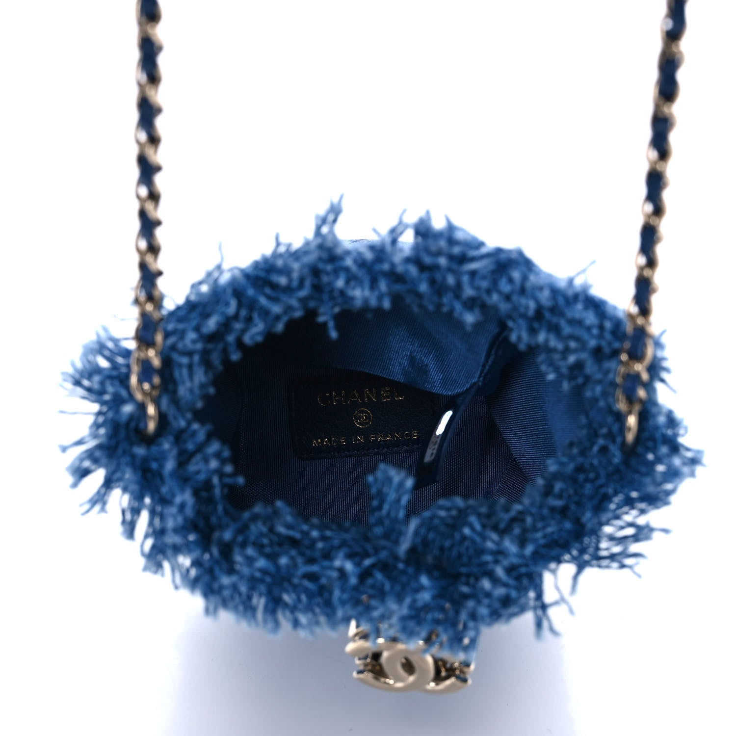 Chanel Denim Quilted Mood Mini Bucket With Chain Blue Multicolor 5 of 11