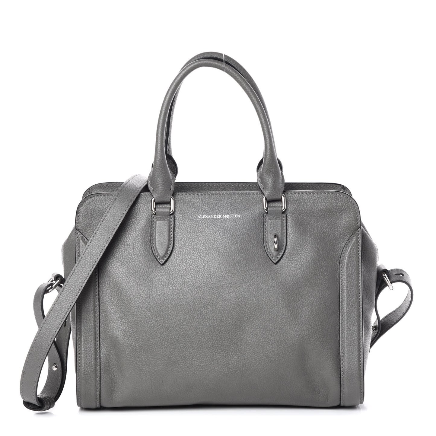 Pebbled Calfskin Small Skull Padlock Zip Around Tote Grey