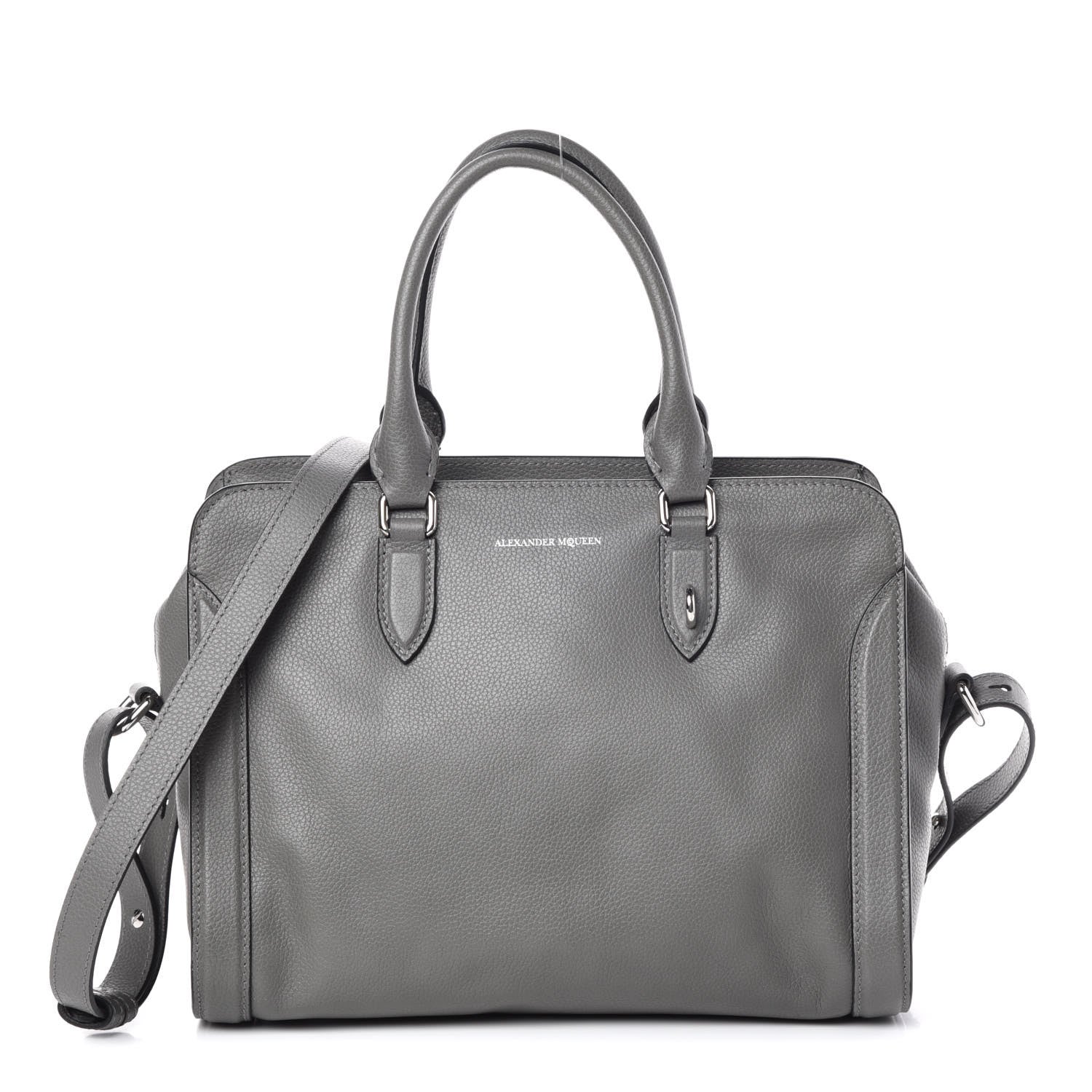 Alexander McQueen Pebbled Calfskin Small Skull Padlock Zip Around Tote Grey 1 of 9