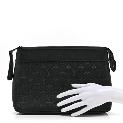 Louis Vuitton Shadow Calfskin Monogram Pochette Voyage Souple Black 2 of 8