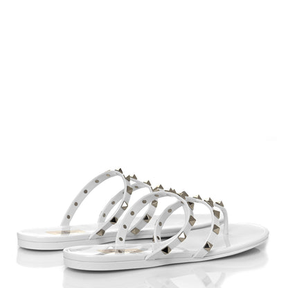 Valentino Garavani PVC Jelly Rockstud Caged Flat Thong Sandals 41 Optic White 4 of 8