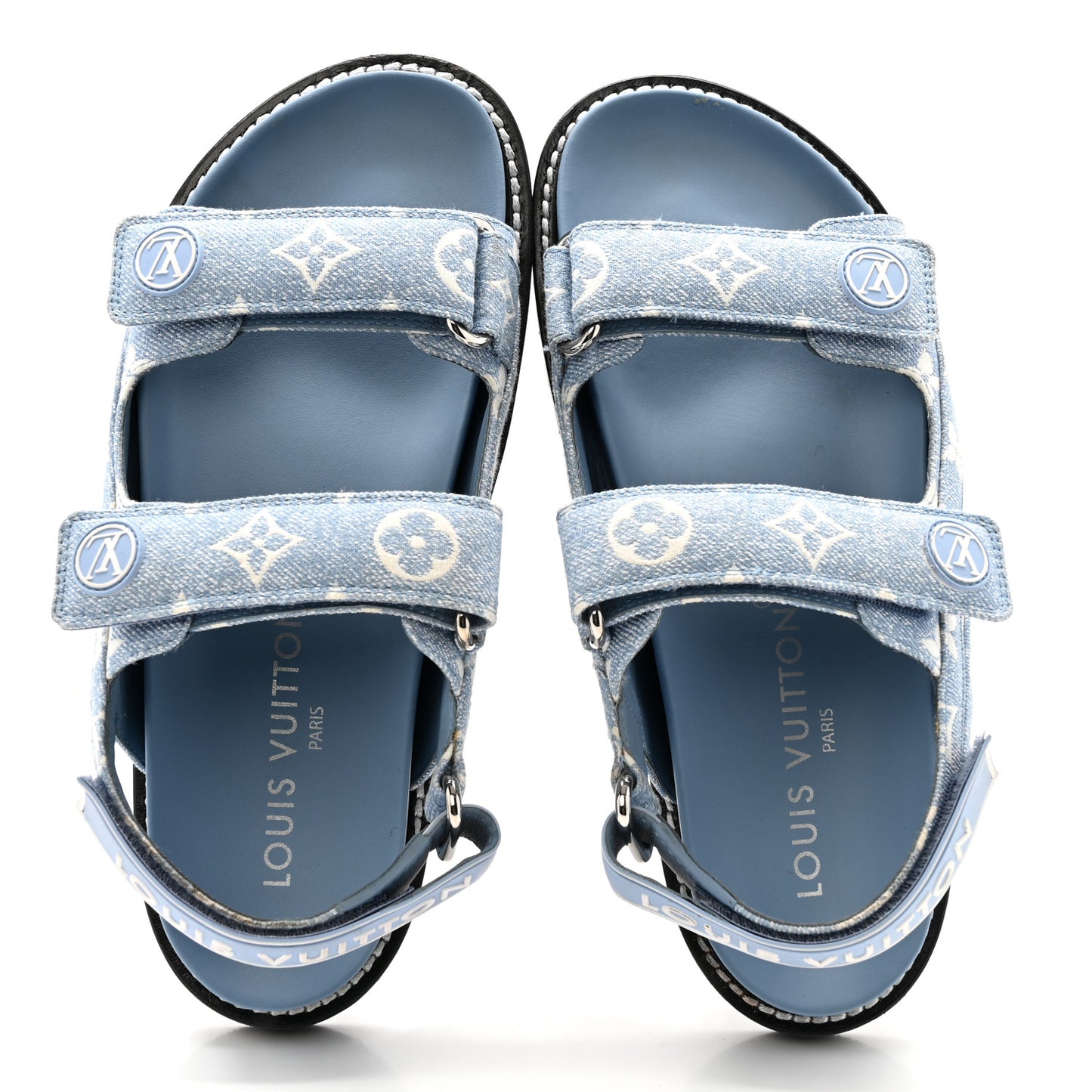 Monogram Denim Paseo Flat Comfort Sandals 38 Light Blue