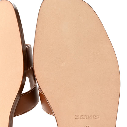 Hermes Box Calfskin Oran Sandals 38 Gold 10 of 11