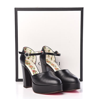 Gucci Malaga Kid Embellished Agon Ankle Strap Platform Pumps 34.5 Black 10 of 10